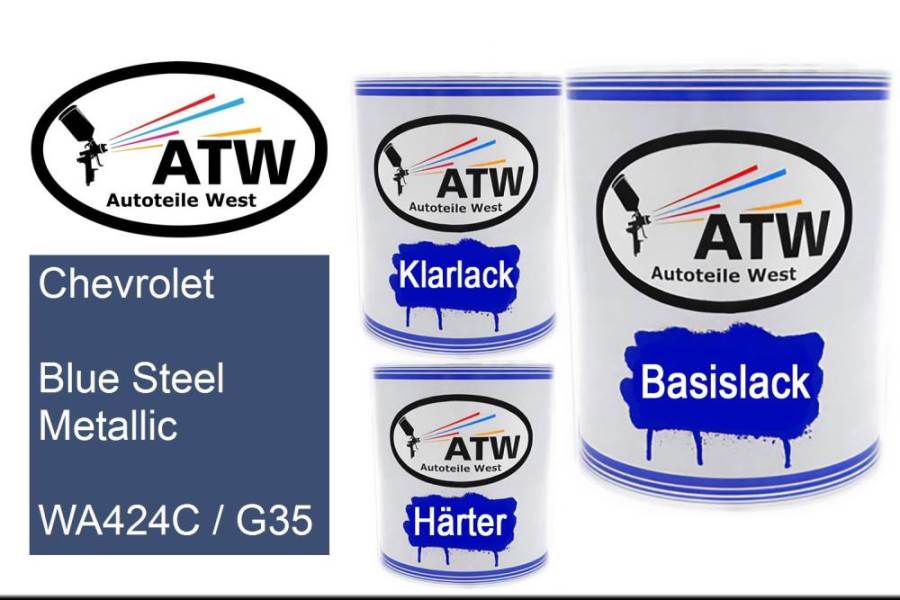 Chevrolet, Blue Steel Metallic, WA424C / G35: 1L Lackdose + 1L Klarlack + 500ml Härter - Set, von ATW Autoteile West.